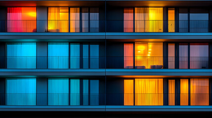 Colorful apartment building at night