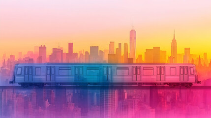 Obraz premium Colorful NYC Subway Train at Sunrise