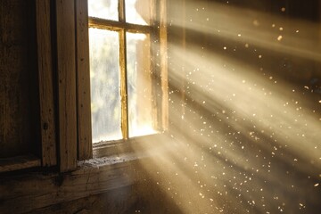 Dust particles dancing in sunlight beams old room natural light photography vintage environment close-up view capturing dust motifs