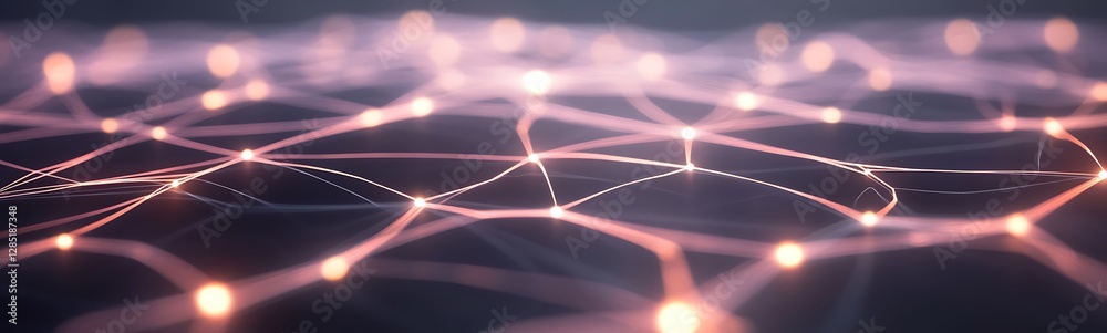 Poster abstract network with glowing connections and nodes, representing technology and data flow.