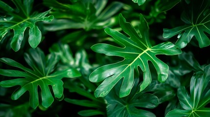 Lush Green Philodendron Leaves Create a Vibrant Botanical Background for Nature Inspired Designs.