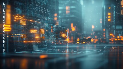 Naklejka premium Futuristic urban data visualization event cyber city digital art high-tech environment close-up viewpoint emerging concepts for seo impact