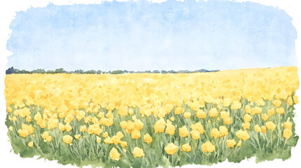 A vast mustard field in full bloom, with bright yellow flowers stretching into the horizon, Generative AI