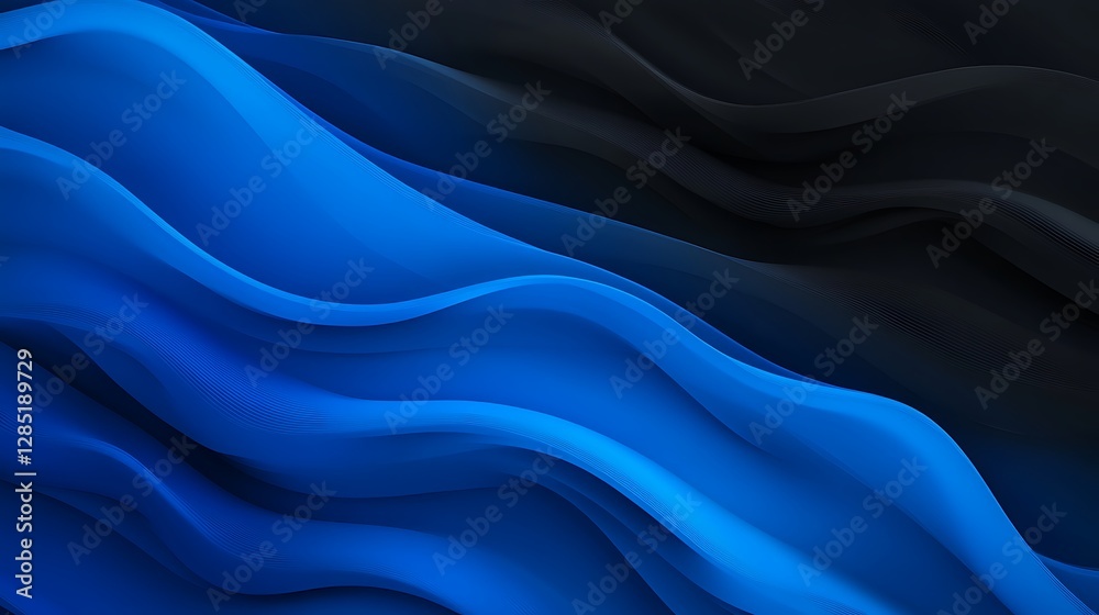 Poster wavy layers of blue and black fabric create a soothing, modern texture.