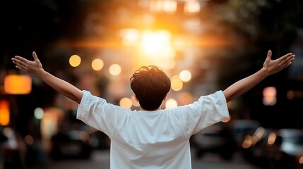 Joyful freedom at sunset capturing urban streets and warm atmosphere in lifestyle photography