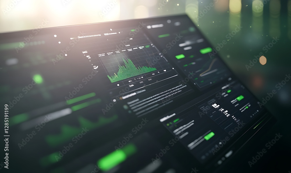 Aufkleber Futuristic data dashboard displaying financial analytics and stock trends in a digital environment.