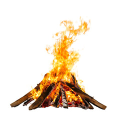Large Intense Flame from Bonfire Isolated on Transparent Background