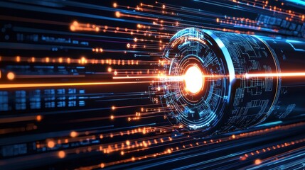 Futuristic Technology Concept with Vibrant Circuits and Light Trails Emphasizing Innovation in Digital Communication and Data Processing Systems