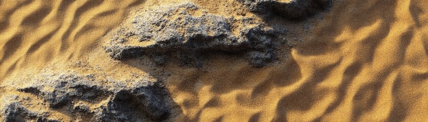 Textured Desert Sand Dunes with Dark Rocks Scenic Landscape  Golden Hour Natural Background