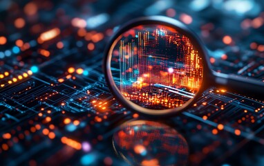 Modern tech image showing a magnifying glass enhancing a glowing chart