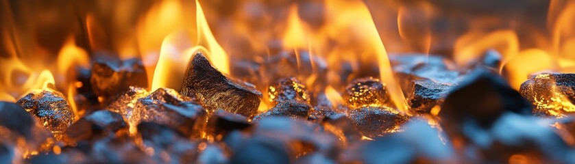 Burning Embers Glowing Hot Coals Close Up Intense Fire Flames Background Texture