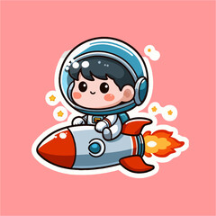 vector a boy child wearing astronaut suit riding rocket