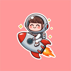  vector a boy child wearing astronaut suit riding rocket