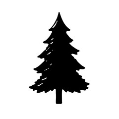 Single Pine Tree Silhouette Artwork Isolated