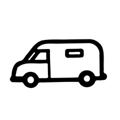 Stylized Camper Van Illustration Black Outline