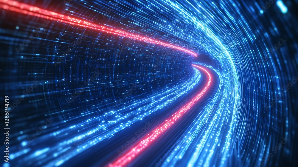 Aufkleber vibrant abstract tunnel of blue and red light trails conveying speed and motion.