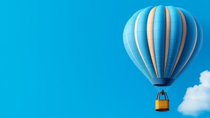Fototapeta premium Sky High Blue Hot Air Balloon Ride with Wicker Basket Adventure and Cloudscape Serenity in Sunny Weather