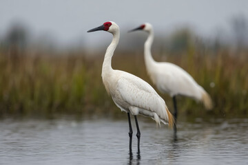 Obraz premium Two birds standing in a body of water