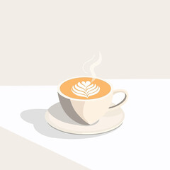 Steaming Coffee Cup on Saucer With Creamy Latte Art Illustration