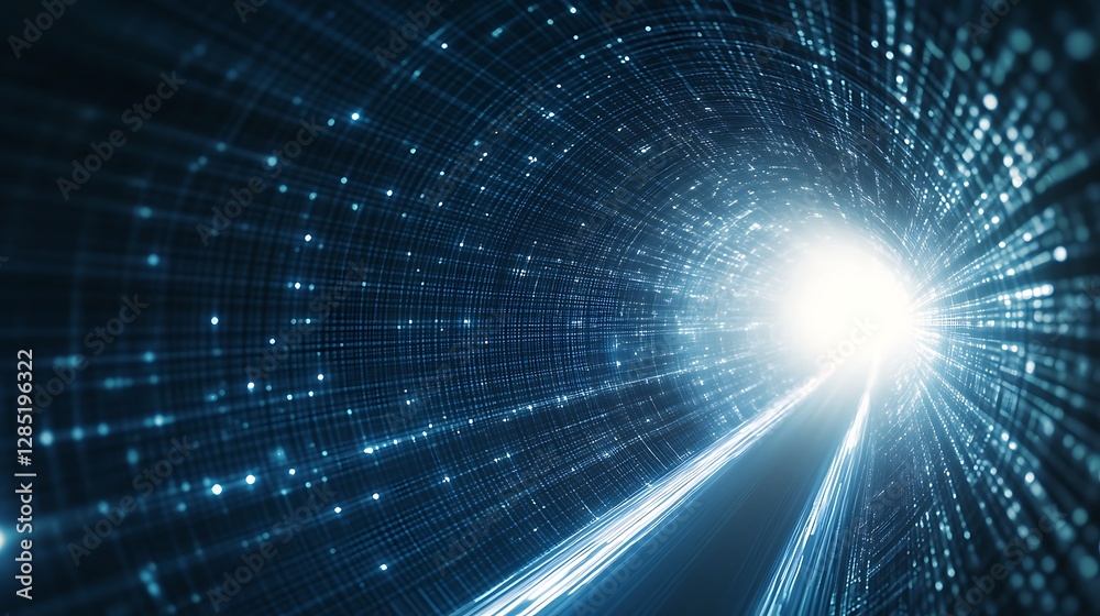 Aufkleber a bright light emanates from a digital tunnel, conveying a sense of depth and technology.