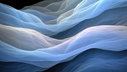 Obraz premium Abstract Blue and White Flowing Waves on Black Background