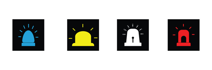 Print Emergency siren icon. Ambulance emergency siren icons set. Alert light bulb icons collection. Alarm siren icon. 