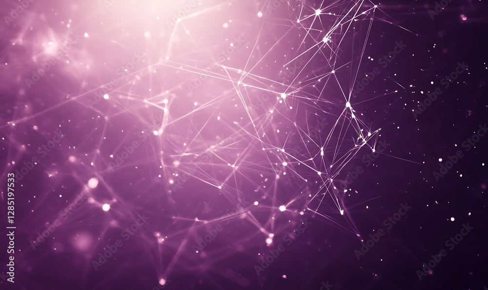 Poster abstract purple background with glowing nodes and lines creating a network effect.