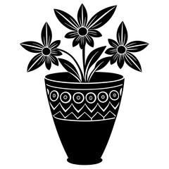 Decorative flower pot with engraving silhouette vector illustration   