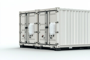 White cryogenic storage containers with frost effects