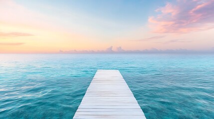 Obraz premium Serene sunset over tranquil ocean wooden pier landscape photography calm waters