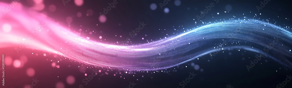 Leinwandbilder Vibrant light trails in pink and blue hues create a dynamic, abstract background with sparkling particles.