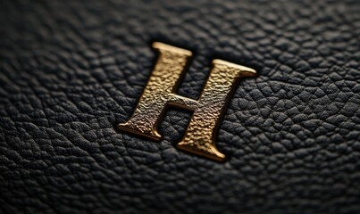 golden monogram letter on a black leather-textured background, elegant and minimalist, Generative AI