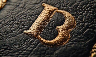 golden monogram letter on a black leather-textured background, elegant and minimalist, Generative AI