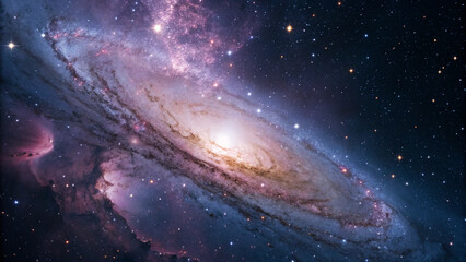 Fototapeta premium Galactic Serenity: A Lifelike Photographic View of a Glowing Star Surrounded by Colorful Nebula Galaxy