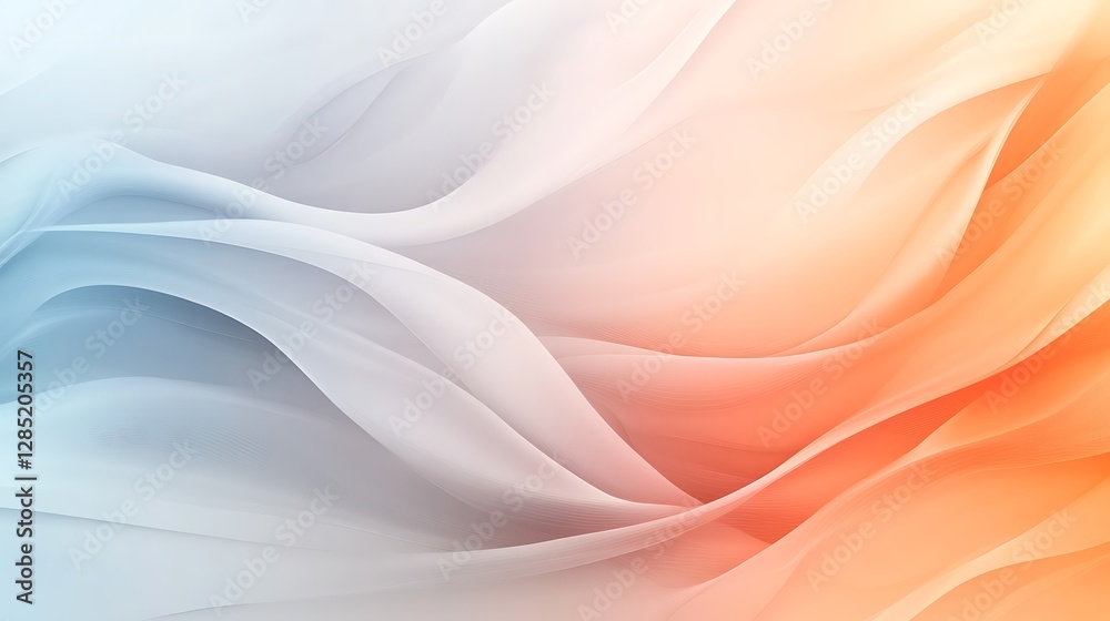 Poster soft, flowing abstract waves in pastel hues of blue and orange create a serene visual effect.