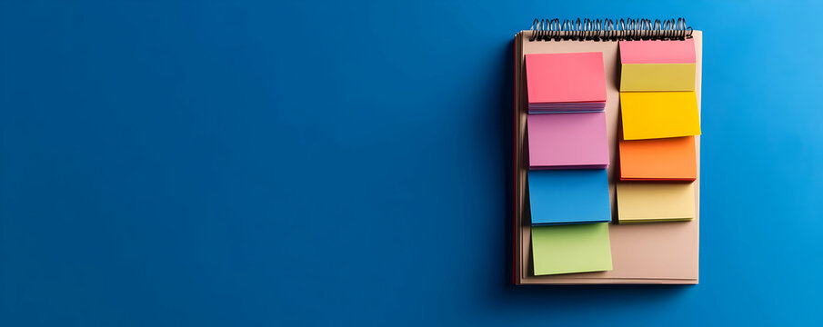 Colorful sticky notes on notepad. Planning concept.