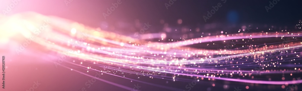 Leinwandbilder Vibrant light trails with sparkling particles on a dark background create a dynamic, ethereal effect.