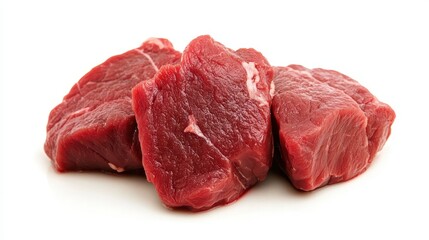 Obraz premium Fresh Raw Red Meat Cuts on White Background for Culinary Use
