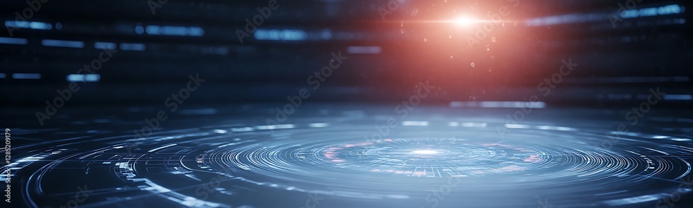 Poster futuristic abstract background with glowing circular patterns and light effects.
