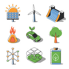2d vector environment Collection Solar Panel icon Symbolizing clean and renewable solar energy.