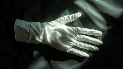 Elegant evening gloves showcased in a vintage-inspired boutique, crafted from soft velvet, featuring a minimalist 3D vector design in a clean, simple setting with ample free space.