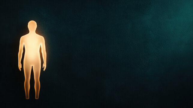 Conversion disorder psychology cognitive FND. Silhouette of a glowing human form against a dark background.