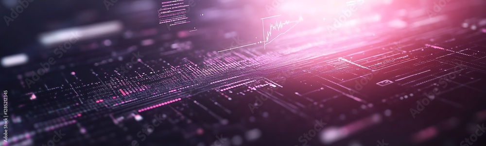 Poster abstract digital landscape with vibrant colors and intricate patterns symbolizing technology and con