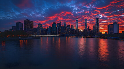 Fototapeta premium New York City Skyline Sunset Reflection