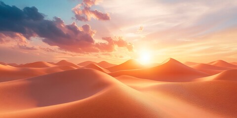 Obraz premium Serene desert landscape at sunset evokes tranquility, adventure, and the beauty of nature's vastness.