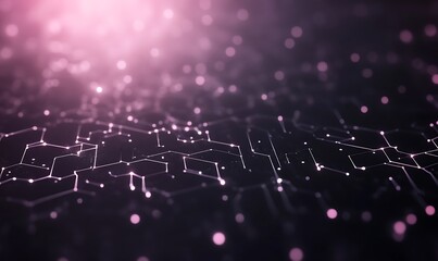 Abstract digital background with glowing nodes and connections in purple tones.