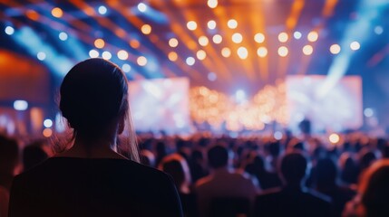 Naklejka premium Audience Viewing Stage with Lights and Screens