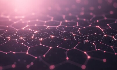 Abstract hexagonal pattern with glowing nodes in a pinkish hue, creating a futuristic digital background.