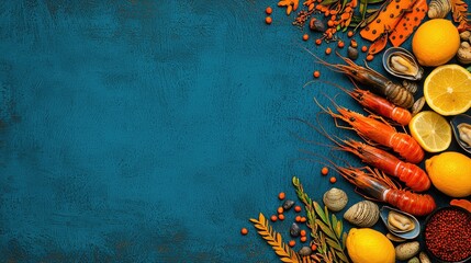 Fresh Seafood Arrangement With Lemons and Herbs