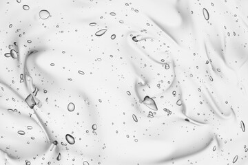 Hyaluronic acid serum texture. Clear liquid gel background. Skincare cosmetic cream with bubbles...